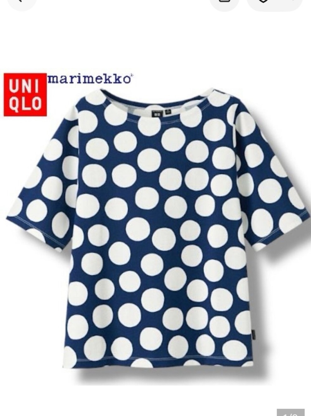 Marimekko Navy and White Polka Dot Short Sleeve Top